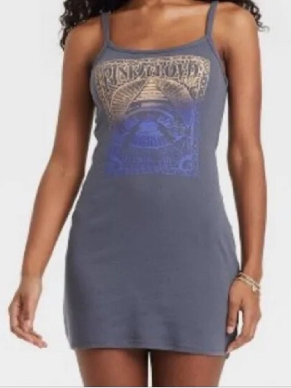 Pink Floyd Black Tee with Gold & Blue Pyramid Graphic